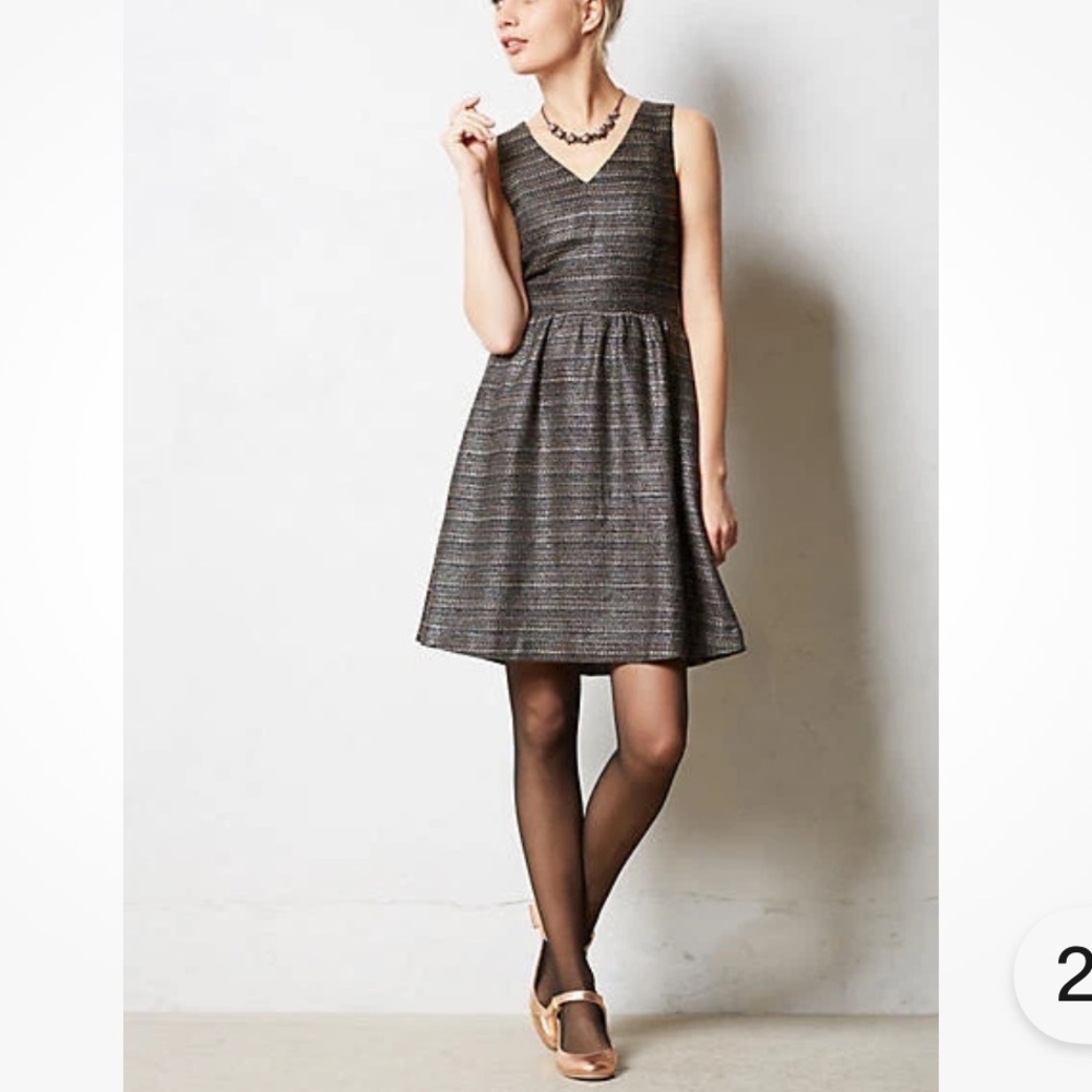 Moulinette Soeurs Anthropologie Black brown Mini Dress women 5 fit flare event